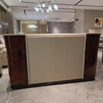 Cream Tufted Leather Sofa with Deep-Red High-Gloss Wood Side Panels